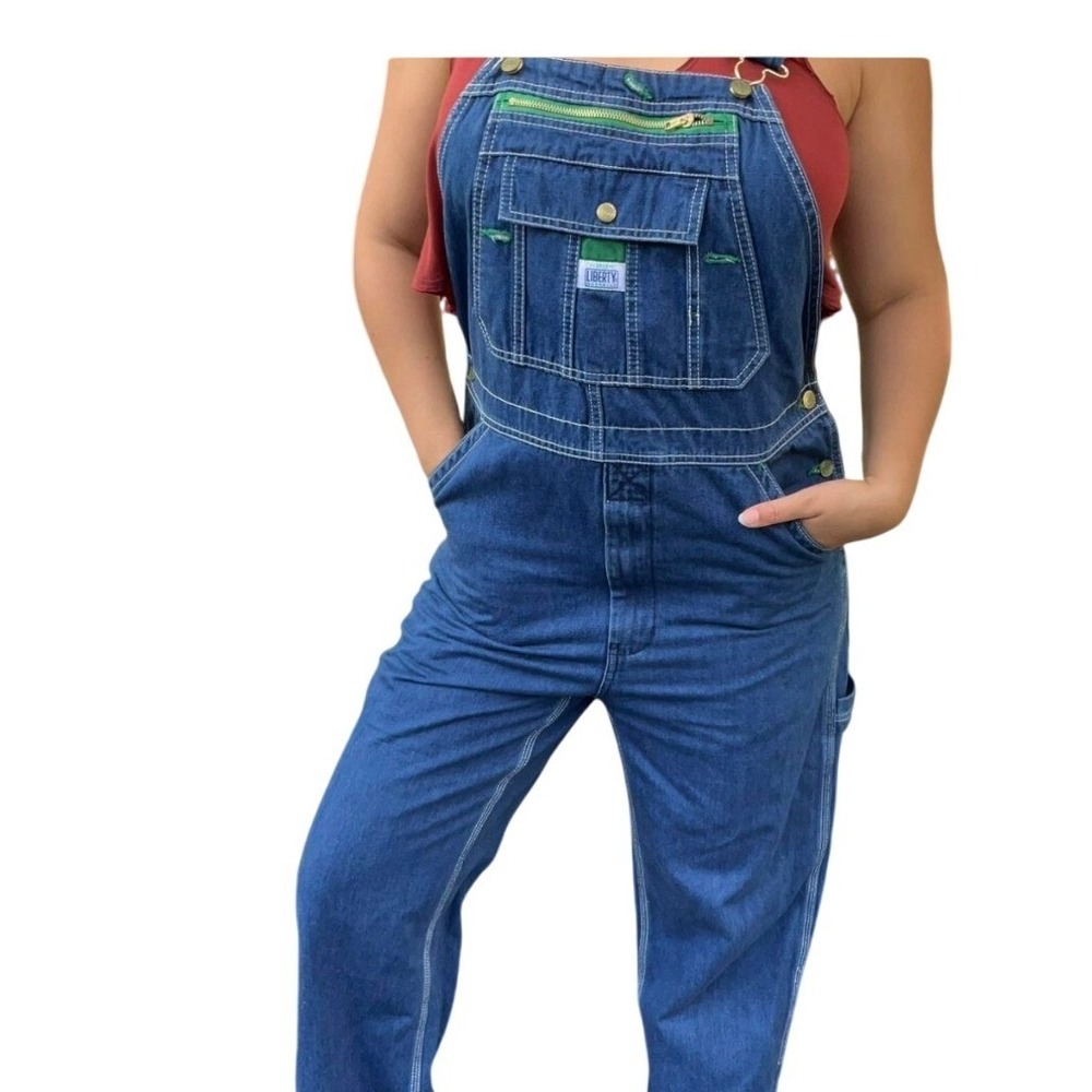 Liberty Overalls Blue Denim Bib Overalls Painter Workwear Size Medium Vintage - Picture 2 of 16